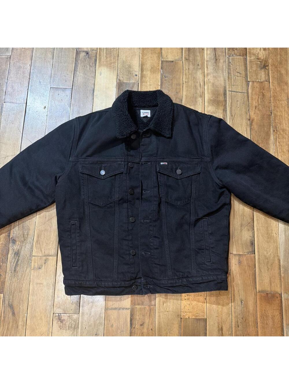Tommy Jeans oversized sherpa trucker jacket — black, men's S